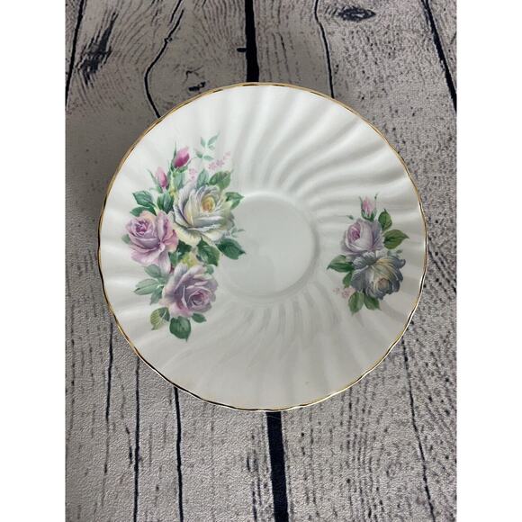 Tea‎ Cup Saucer Fine English Bone China Floral Pink Purpl Roses Allyn Nelson - Picture 2 of 10